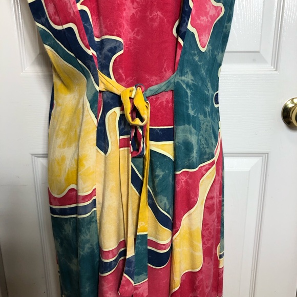 Reggae To Wear Jamaica Water Color Sleeveless Back Tie Button Down Maxi Dress M - Picture 8 of 14